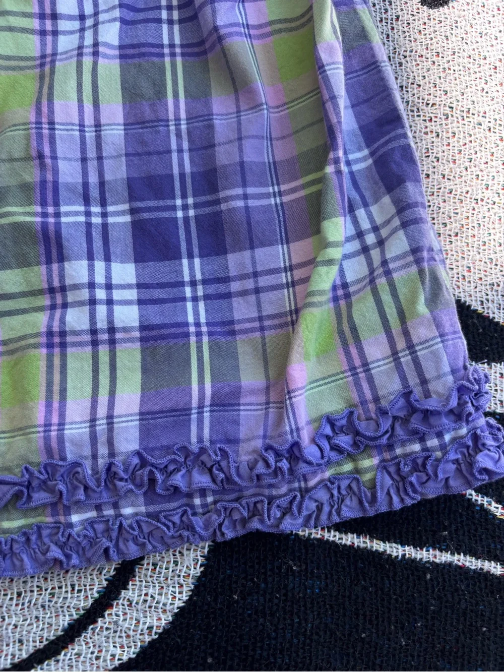 HARTSTRINGS PURPLE PLAID BOW FRONT RUFFLE EDGE DRESS SIZE 6 GIRLS